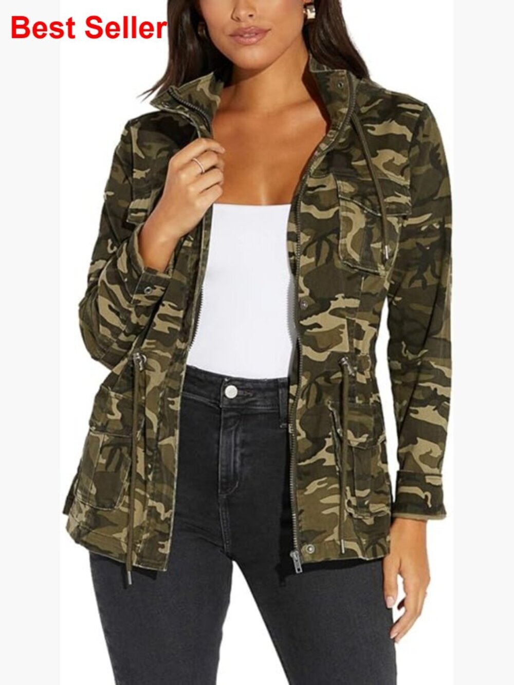 Vintage Camo Shacket Jacket Canvas Zipper Button Down Coat